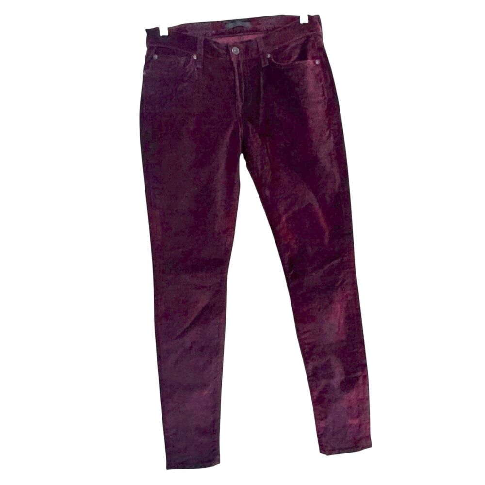7 For All Mankind Jeans Womens 28 Burgundy Red Floral Velvet Skinny Stretch